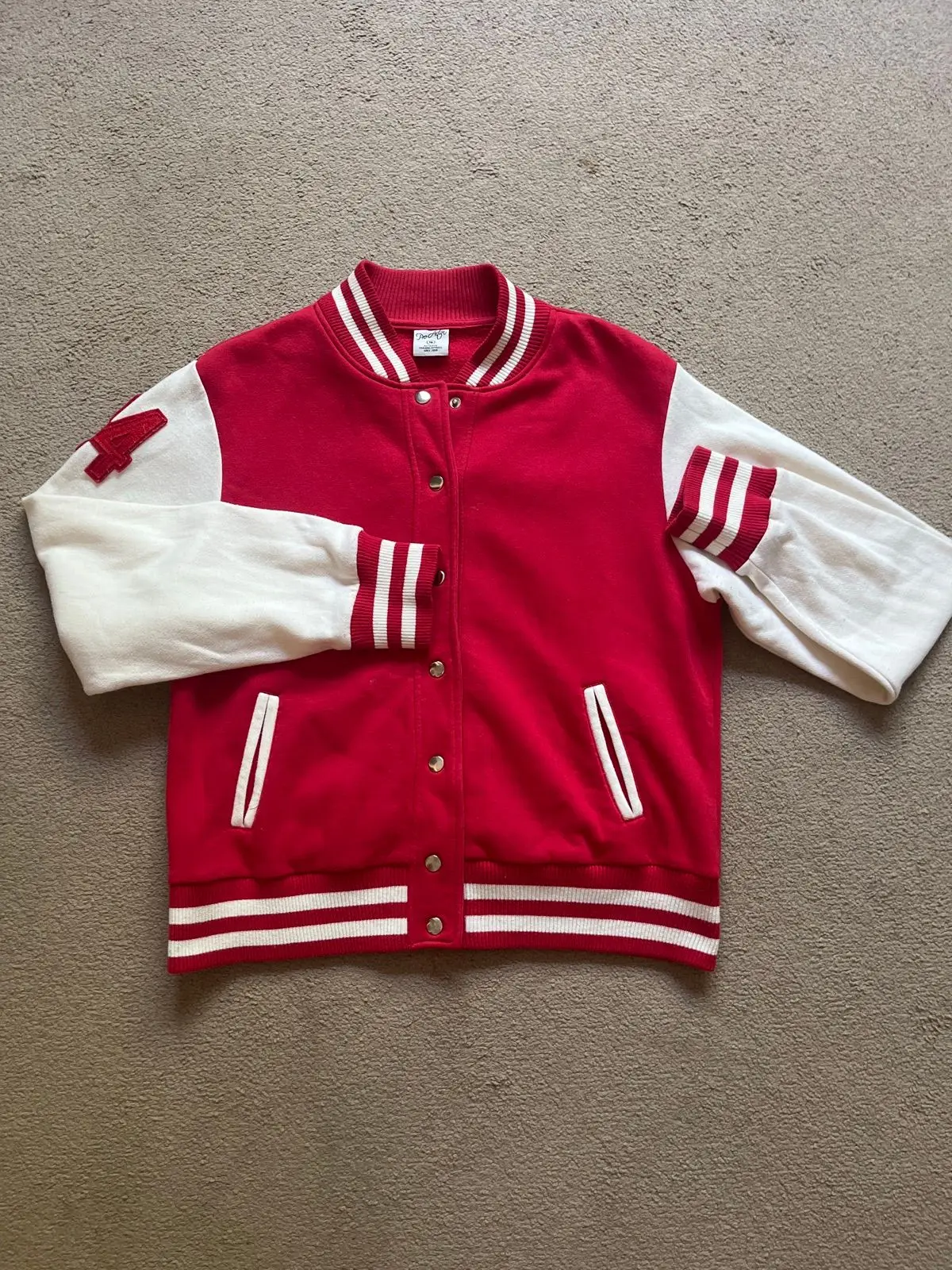 Red and White Varsity Bomber Jacket Size S