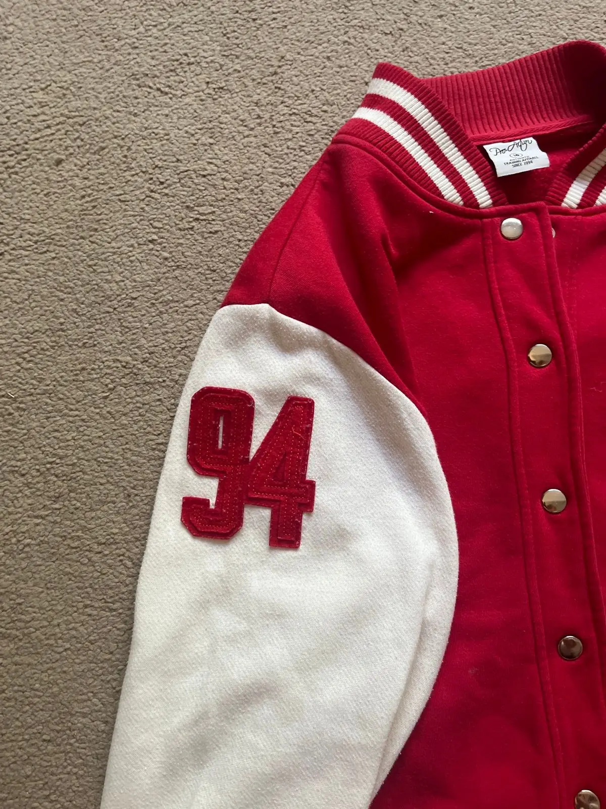Red and White Varsity Bomber Jacket Size S