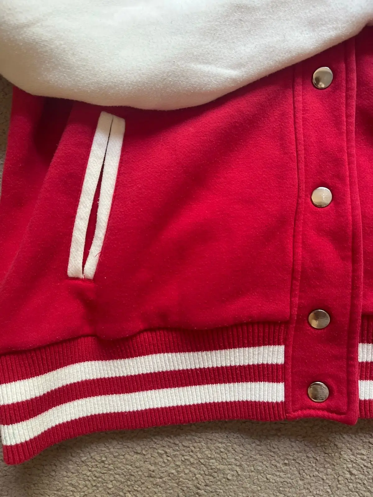 Red and White Varsity Bomber Jacket Size S