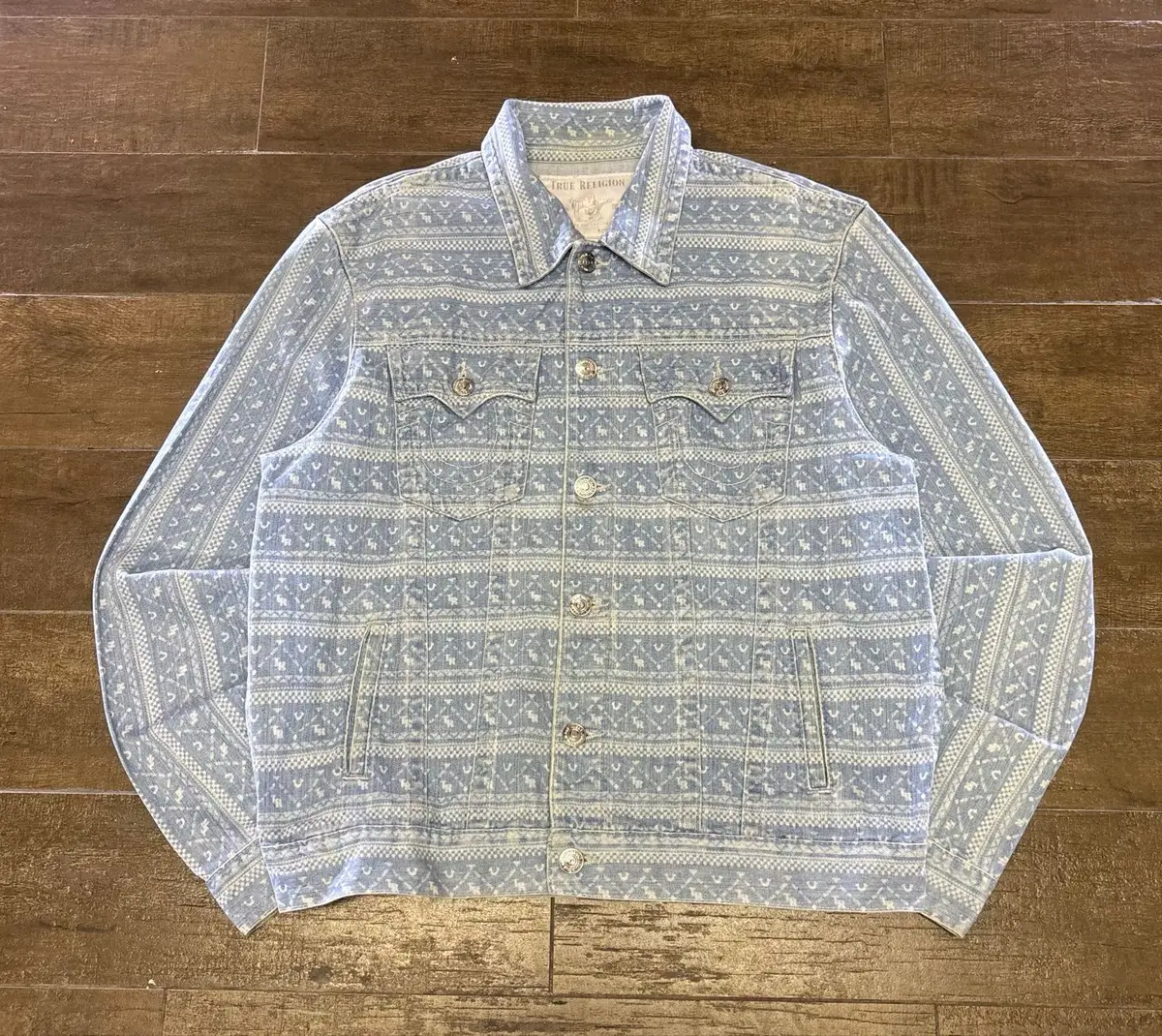 True Religion Denim Jacket XL Geometric Print