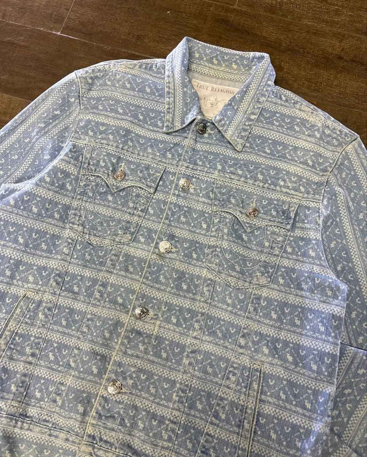 True Religion Denim Jacket XL Geometric Print