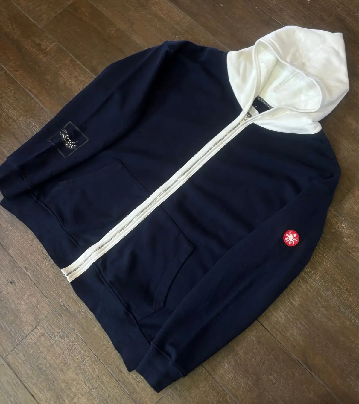 Navy Blue Zip-Up Hoodie with Cream Lining