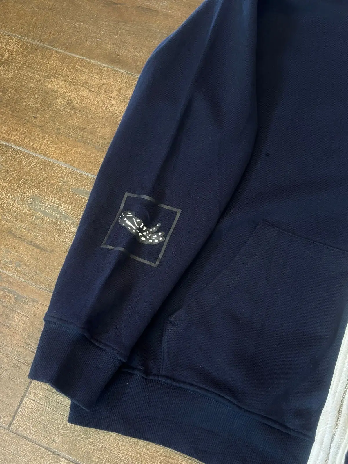 Navy Blue Zip-Up Hoodie with Cream Lining