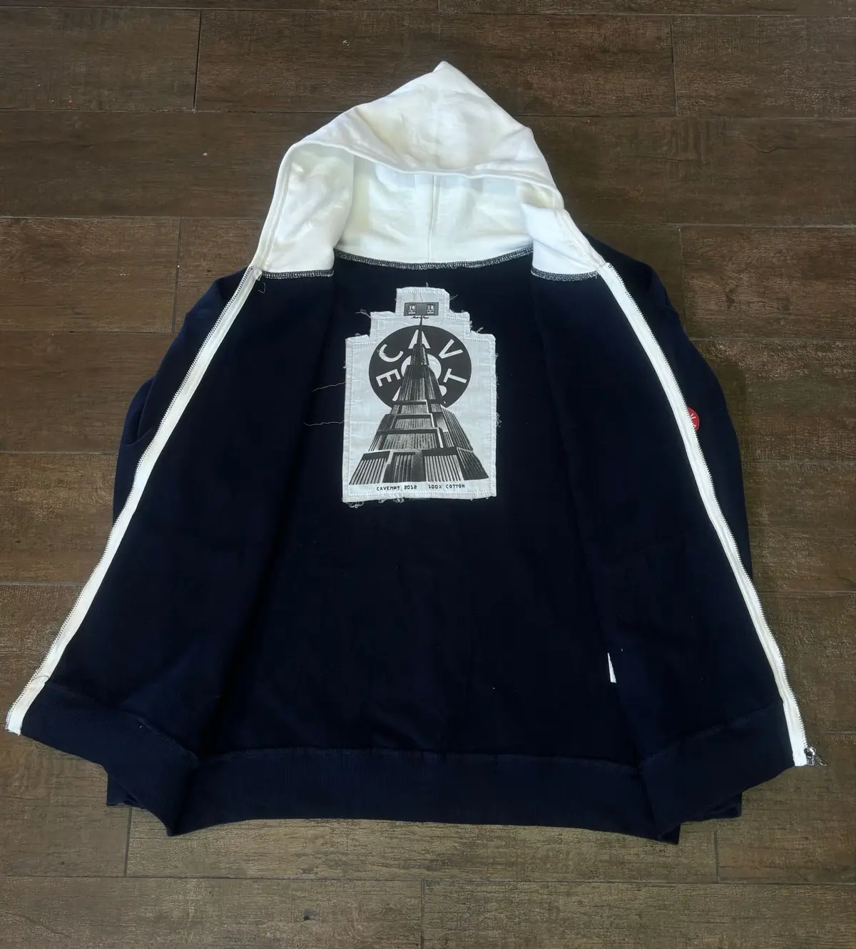 Navy Blue Zip-Up Hoodie with Cream Lining