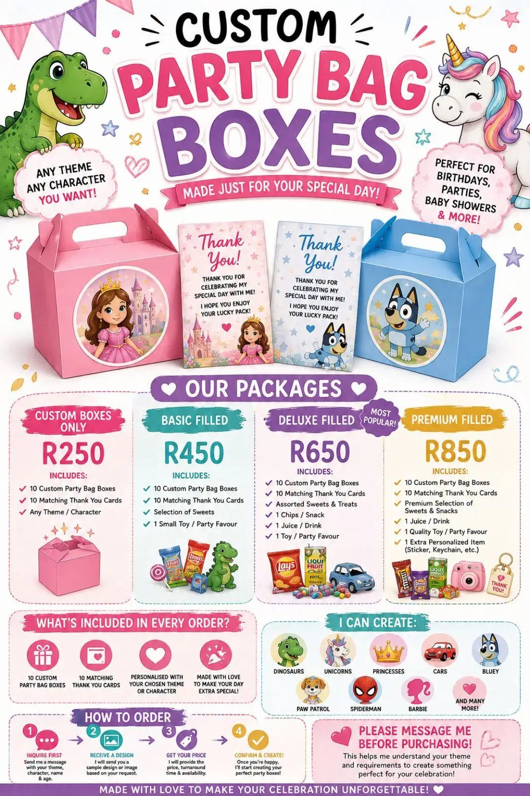 Custom Party Bag Boxes Pack of 10