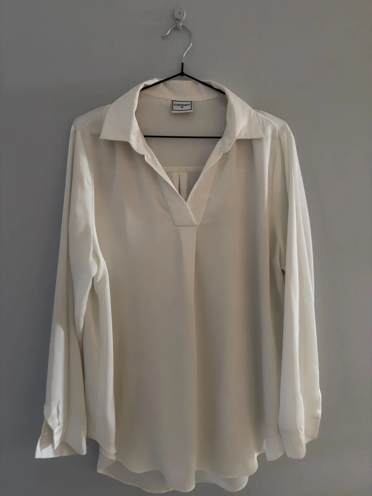 Contempo White Long-Sleeve Blouse Size 16