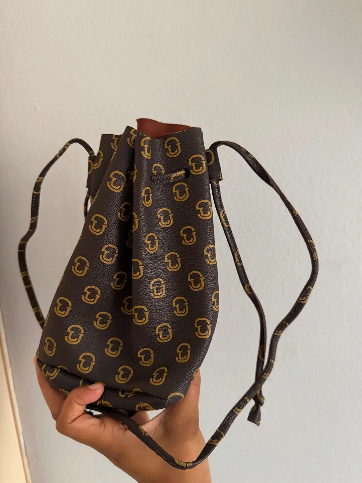 Shein Brown Monogram Drawstring Bag