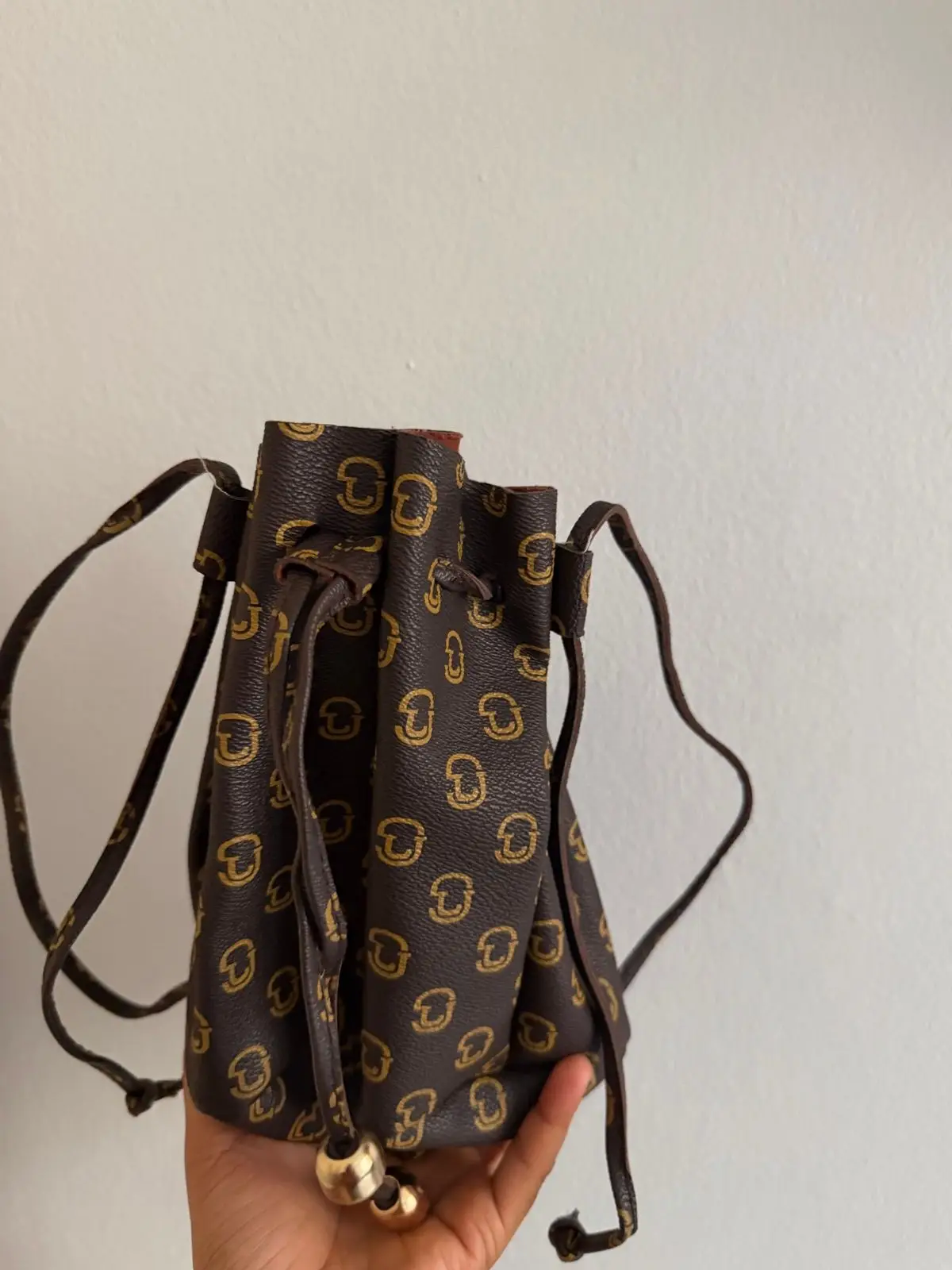 Shein Brown Monogram Drawstring Bag