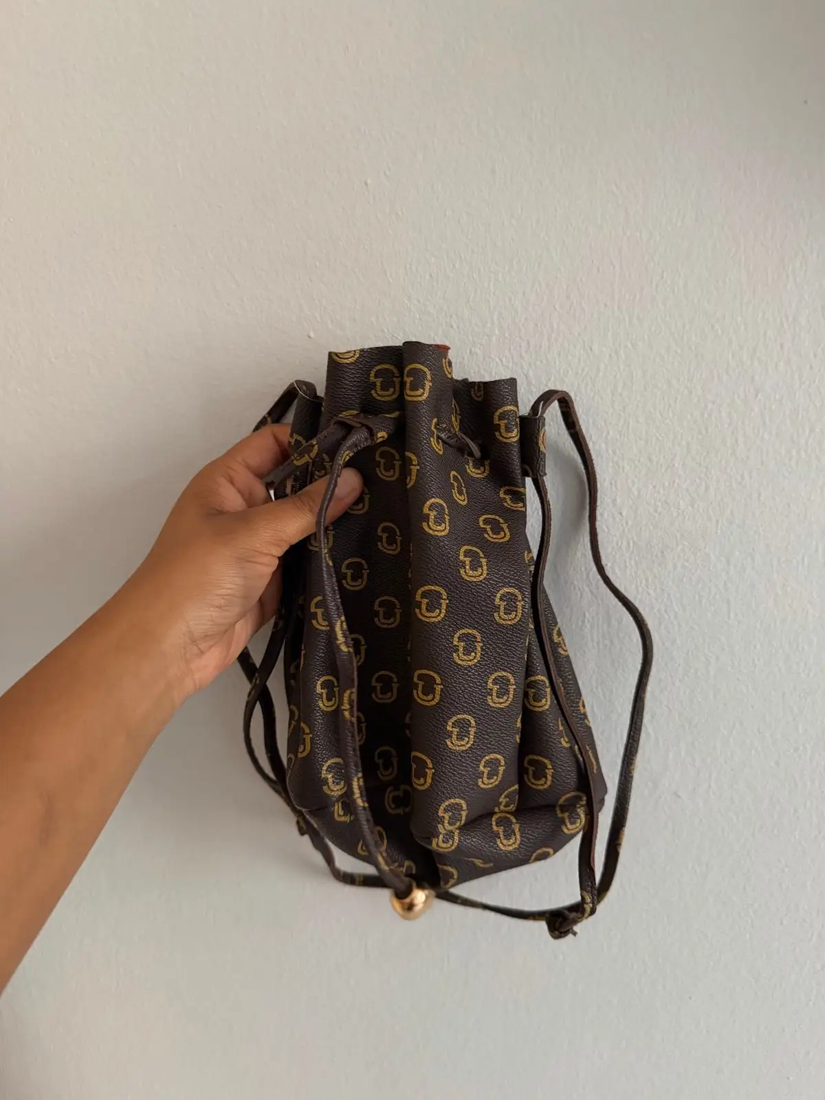 Shein Brown Monogram Drawstring Bag