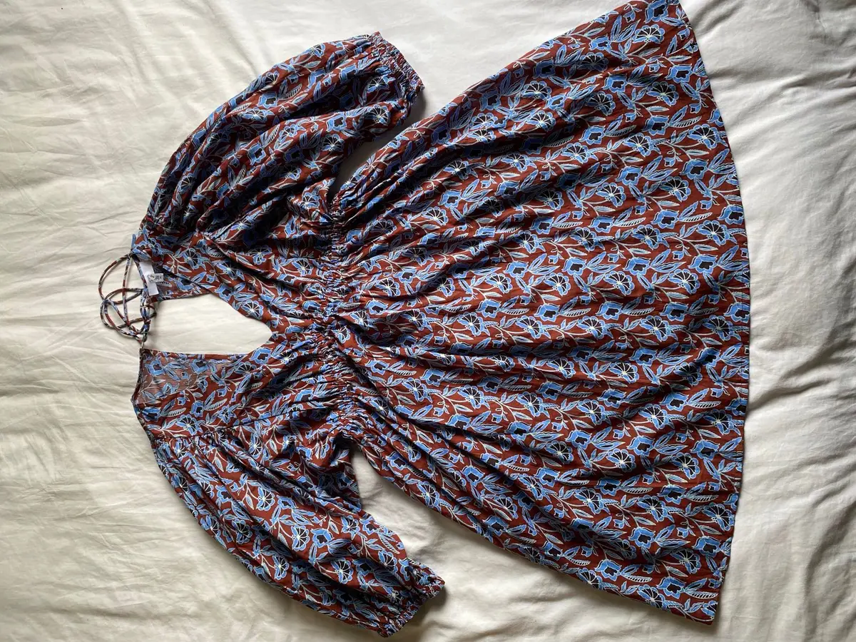 Floral Print Long-Sleeve Dress Brown and Blue