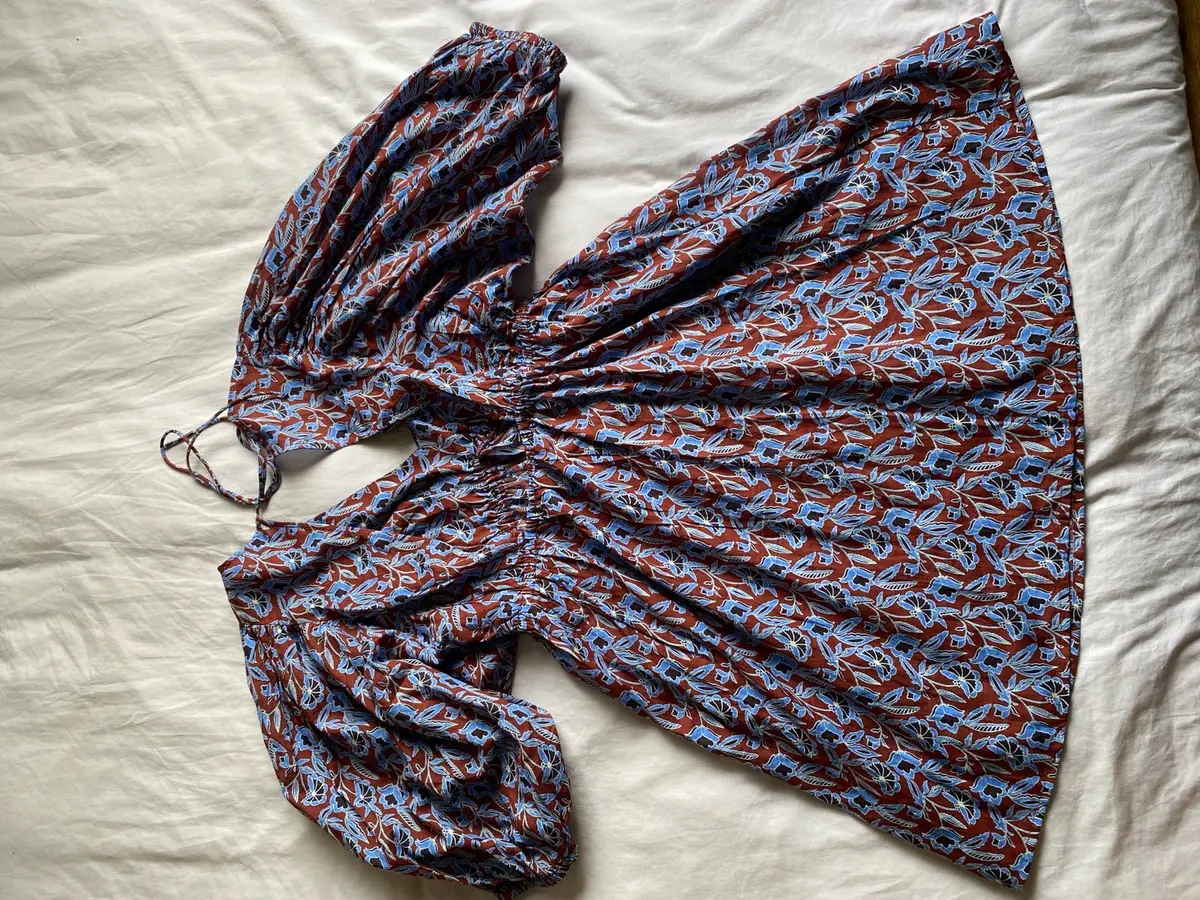 Floral Print Long-Sleeve Dress Brown and Blue