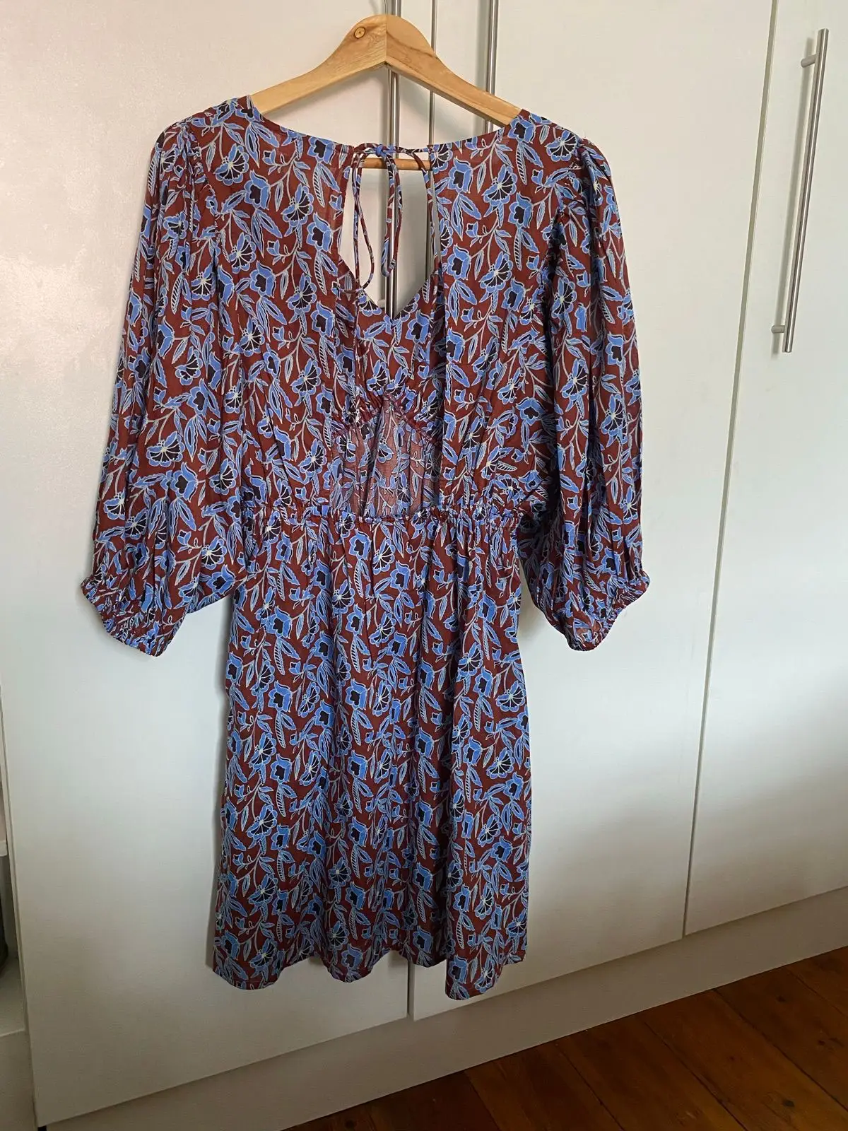 Floral Print Long-Sleeve Dress Brown and Blue