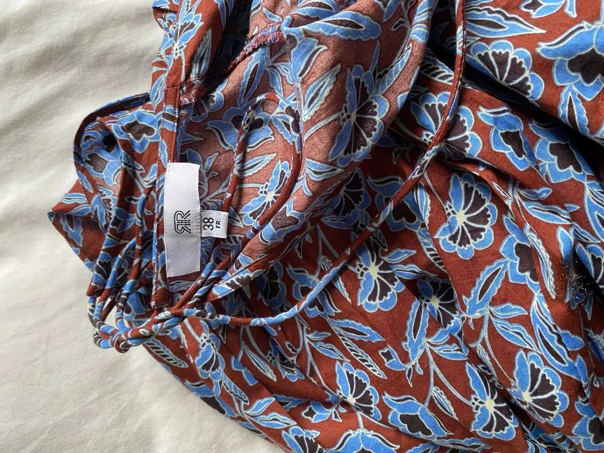 Floral Print Long-Sleeve Dress Brown and Blue
