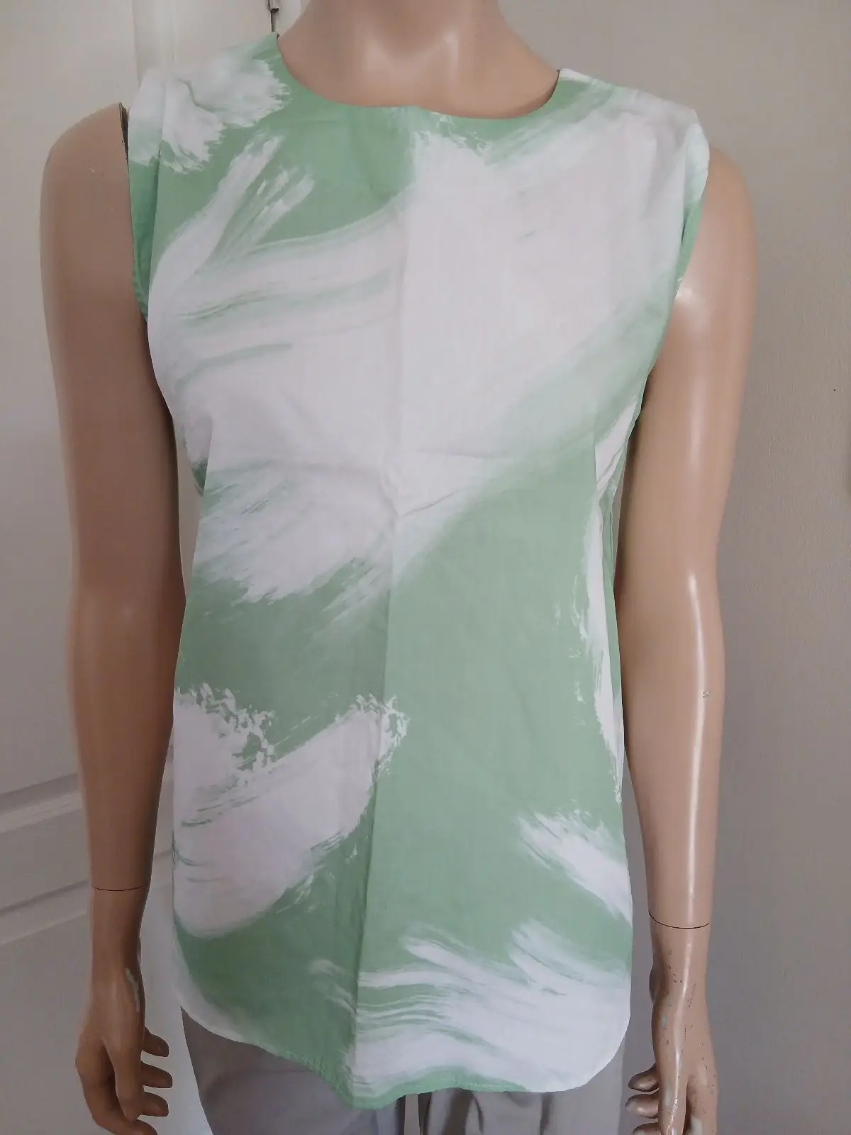 Poetry Green and White Brushstroke Sleeveless Top