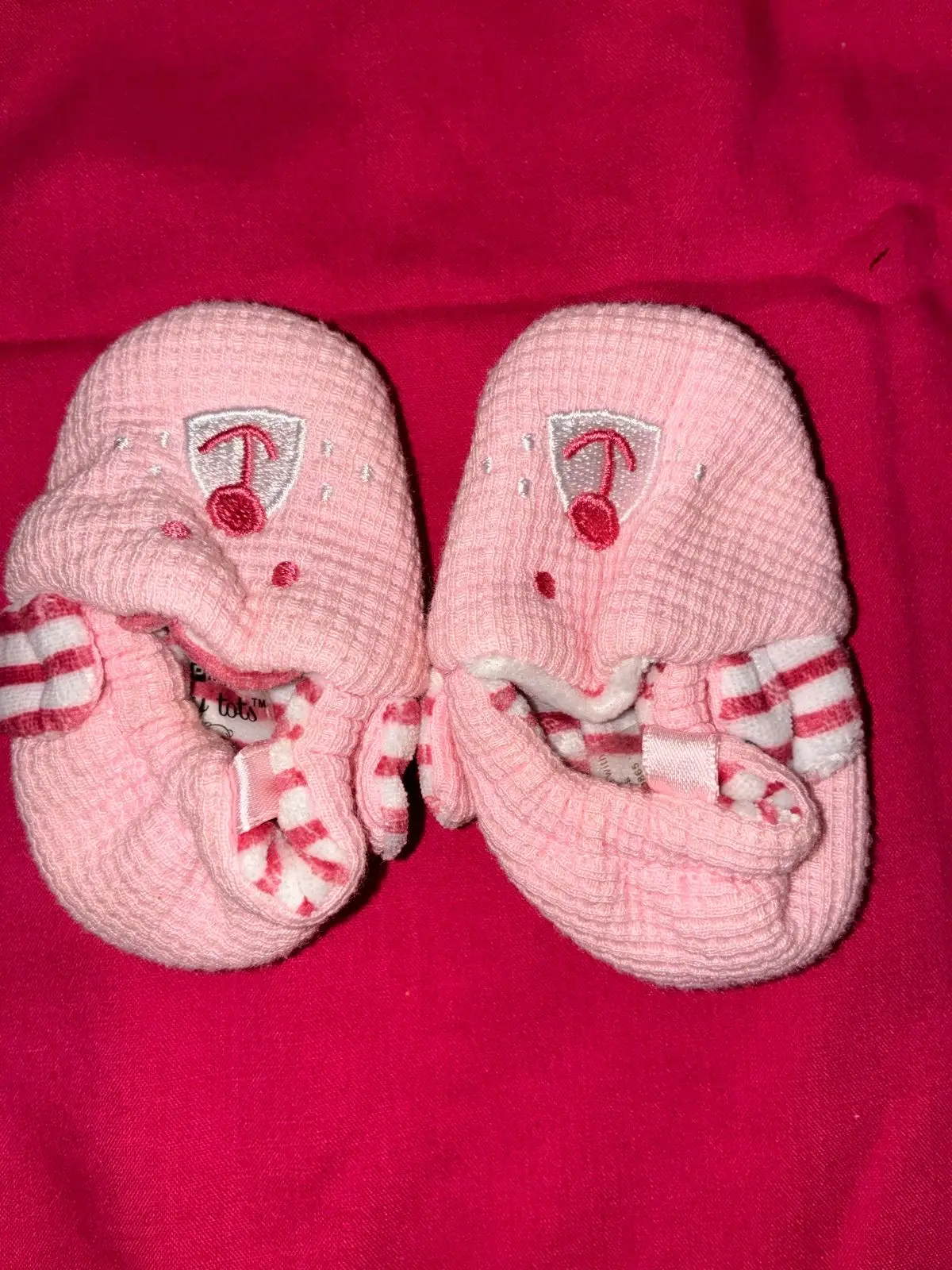Pink Baby Booties with Cherry Embroidery