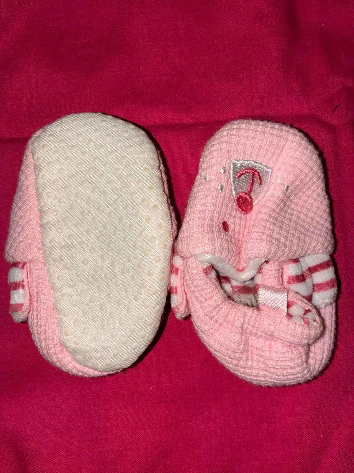 Pink Baby Booties with Cherry Embroidery
