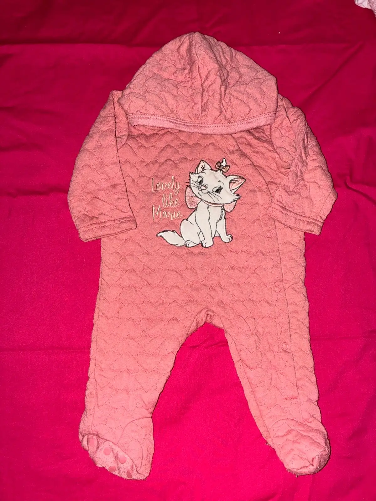 Pink Marie Cat Quilted Baby Playsuit 3-6 Months
