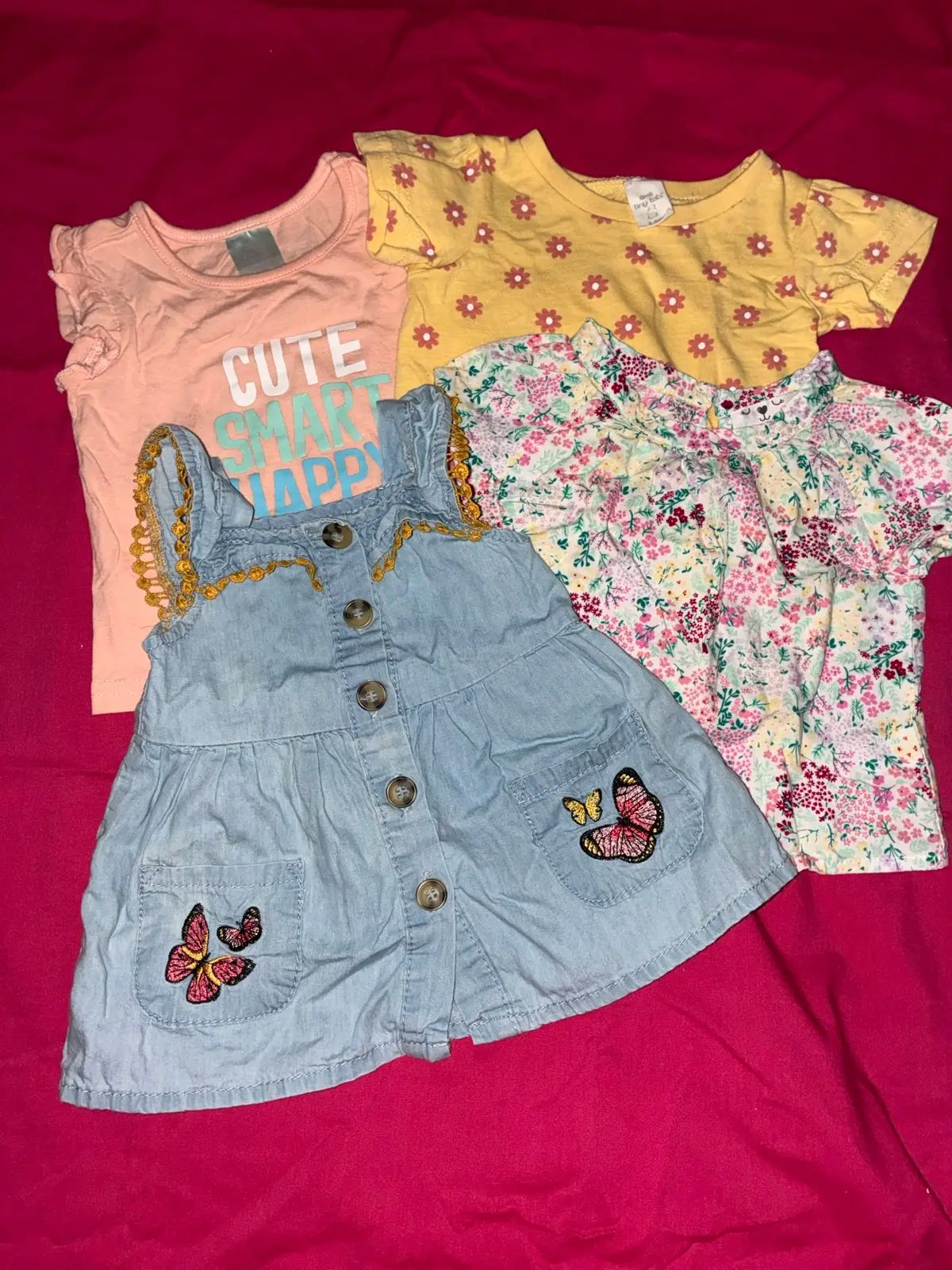 Girls Denim Dress with Butterfly Embroidery