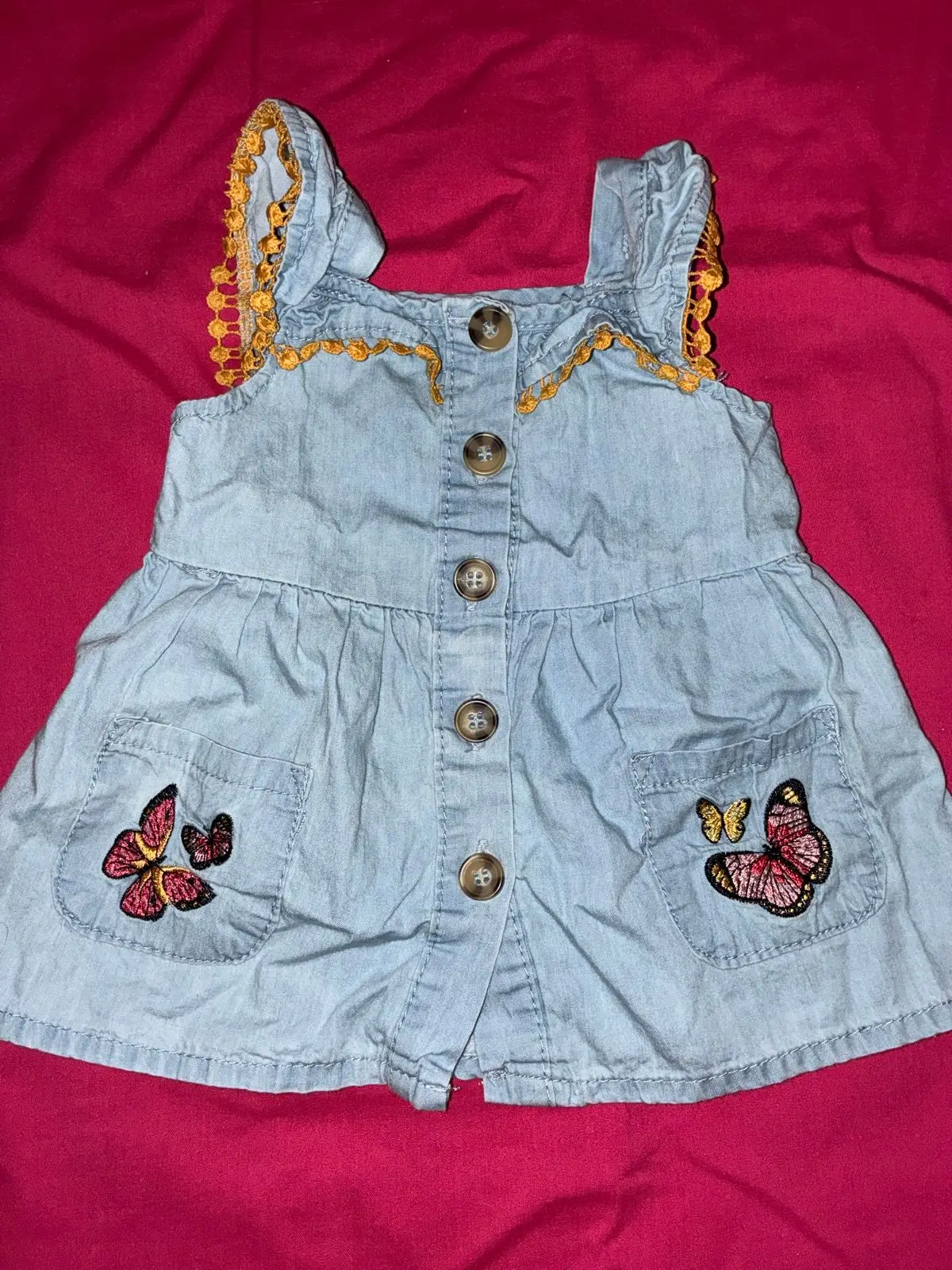 Girls Denim Dress with Butterfly Embroidery