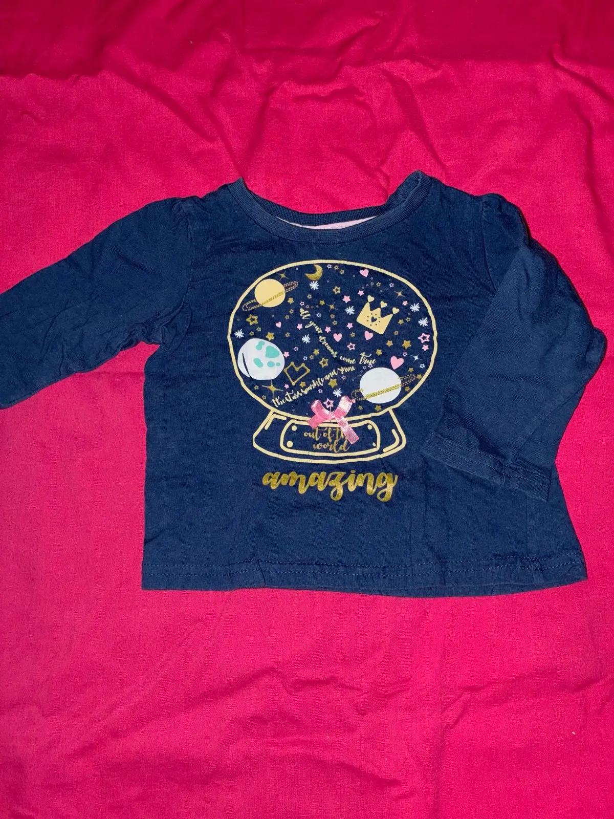Navy Blue Space Graphic Long-Sleeve Top