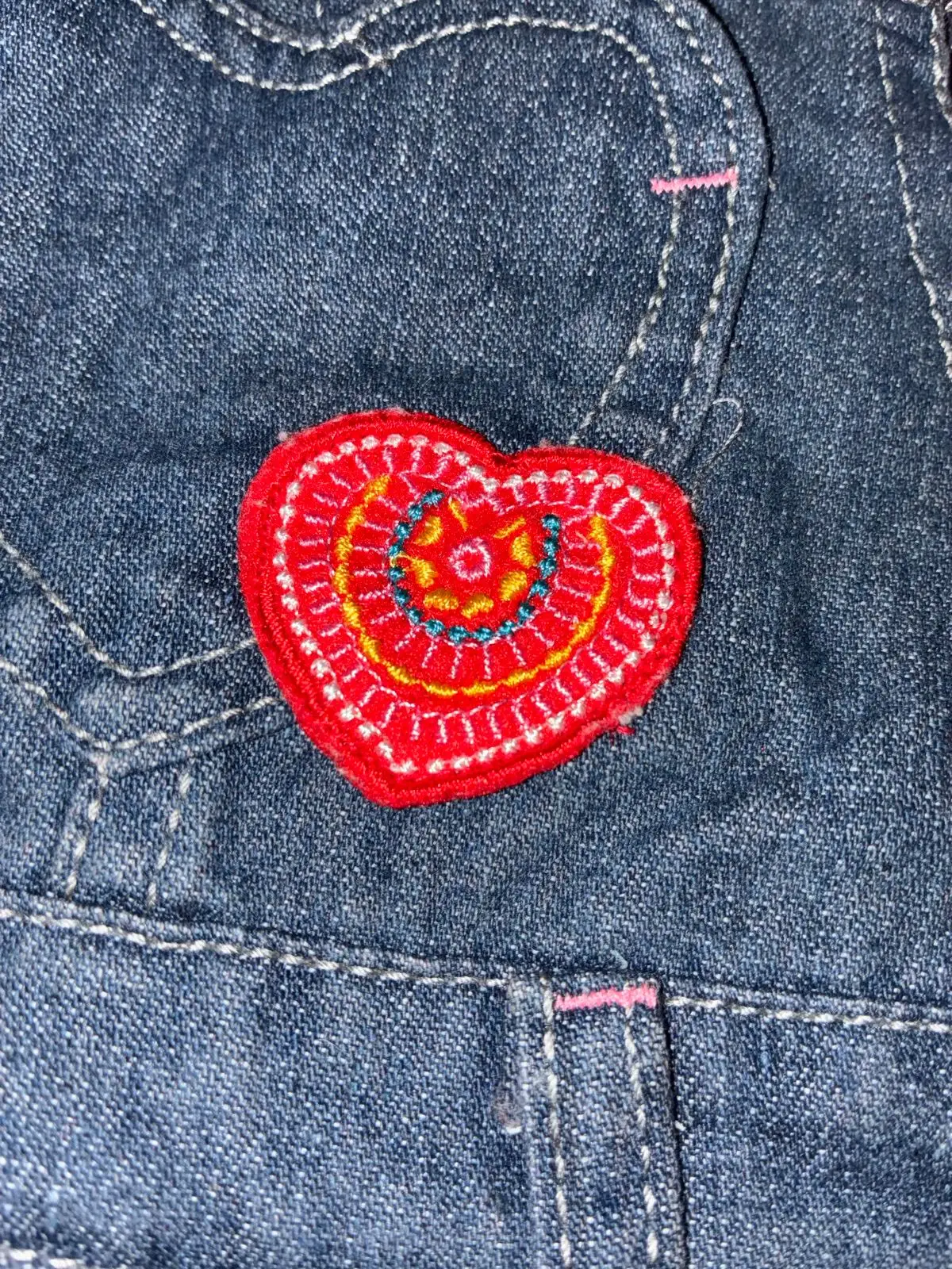 Denim Dungaree Shorts with Heart Patch