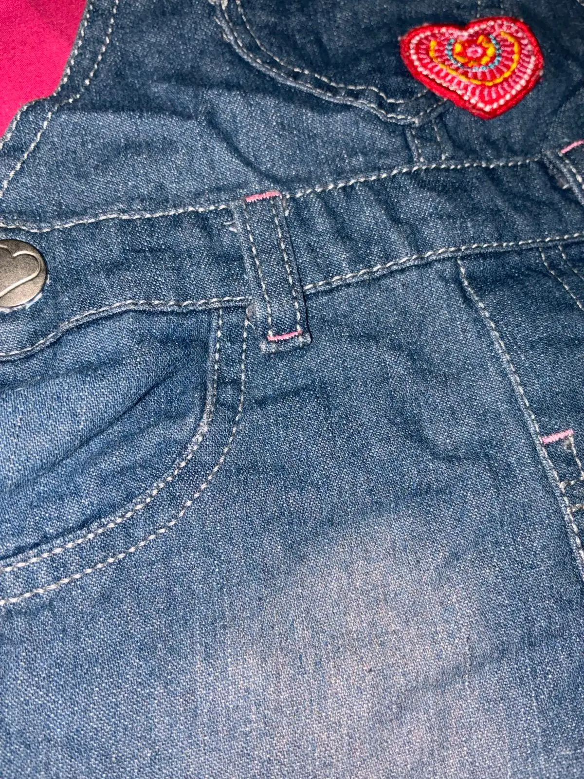 Denim Dungaree Shorts with Heart Patch