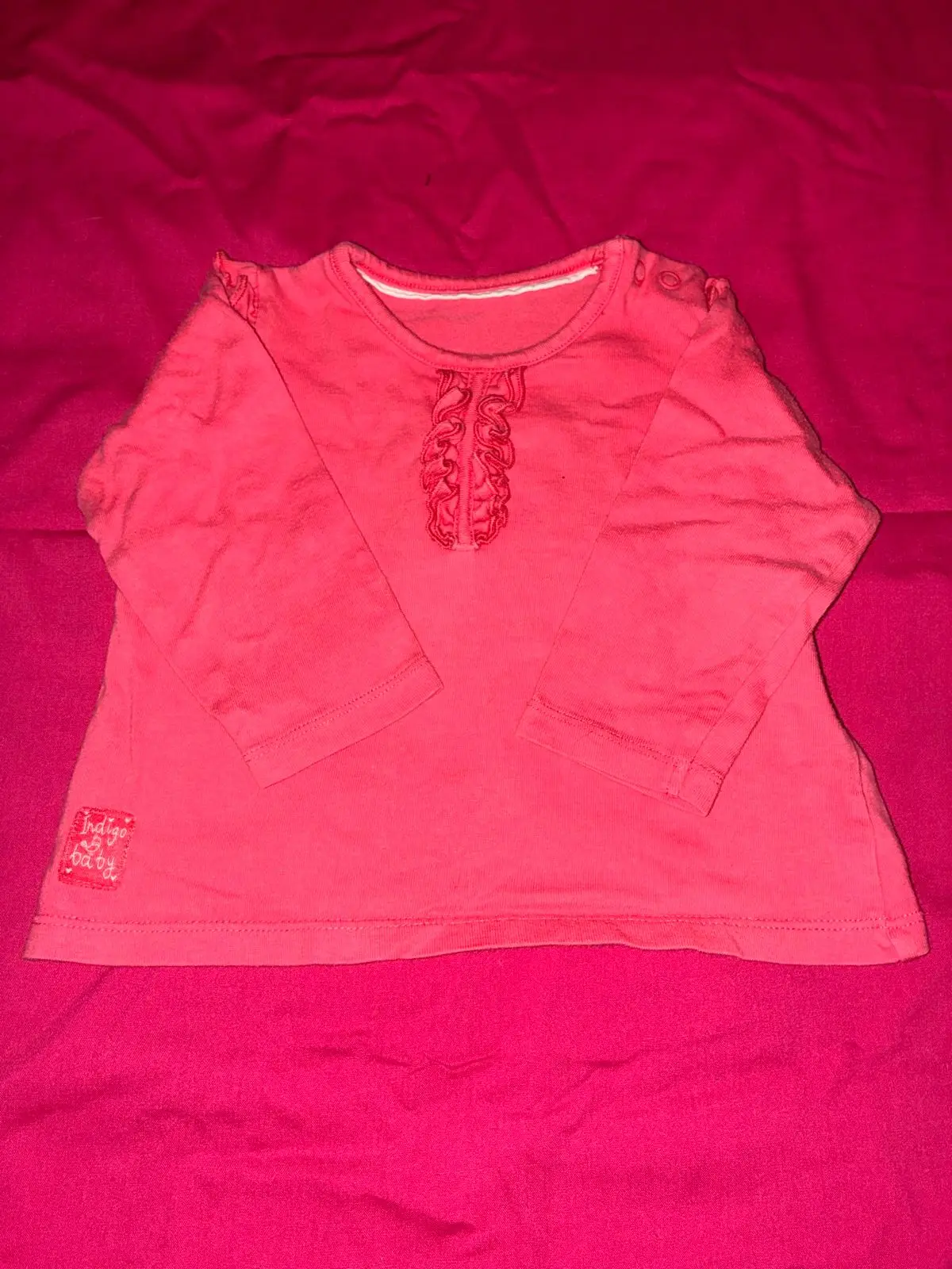 Indigo Baby Pink Long Sleeve Ruffle Top