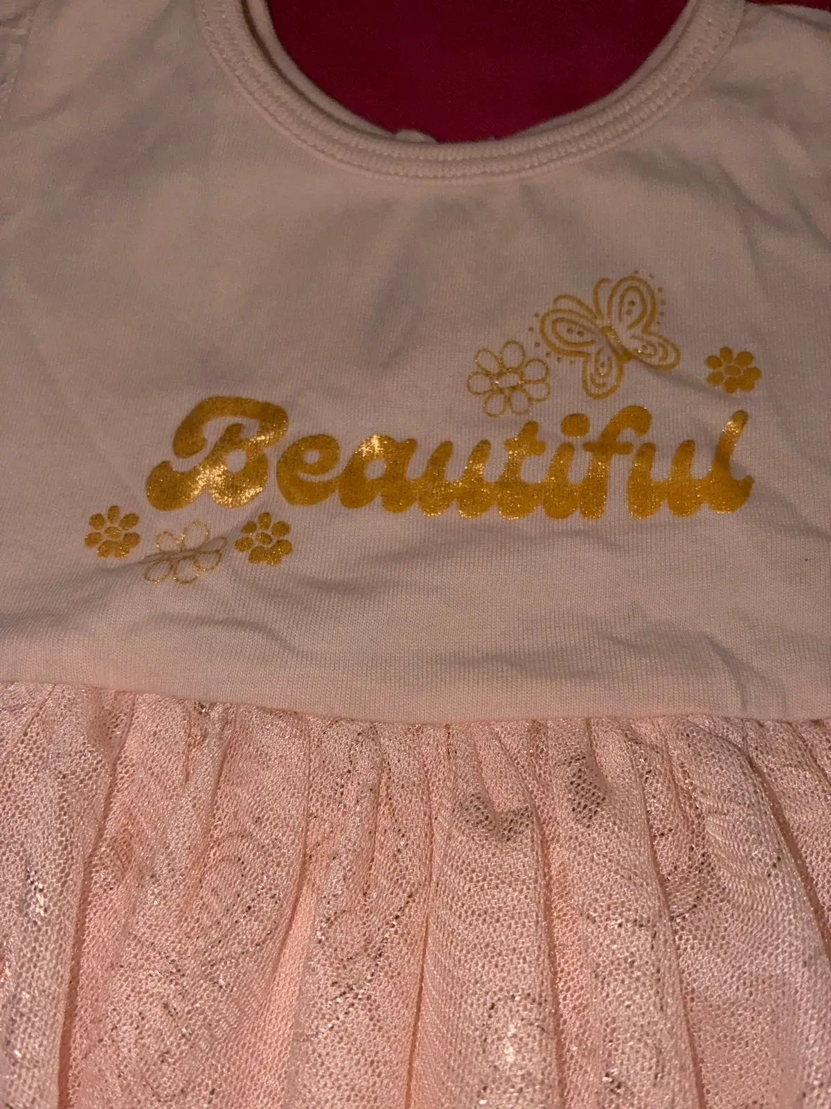 Pink Baby Dress with Mesh Overlay 3-6 Months