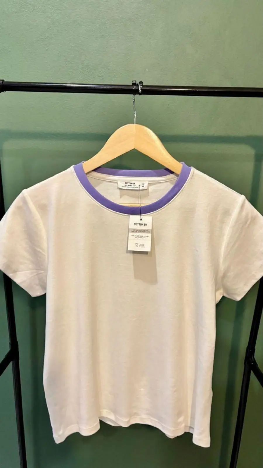 Cotton On White 90s Baby Tee with Purple Collar
