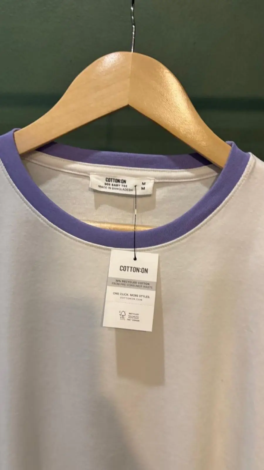 Cotton On White 90s Baby Tee with Purple Collar