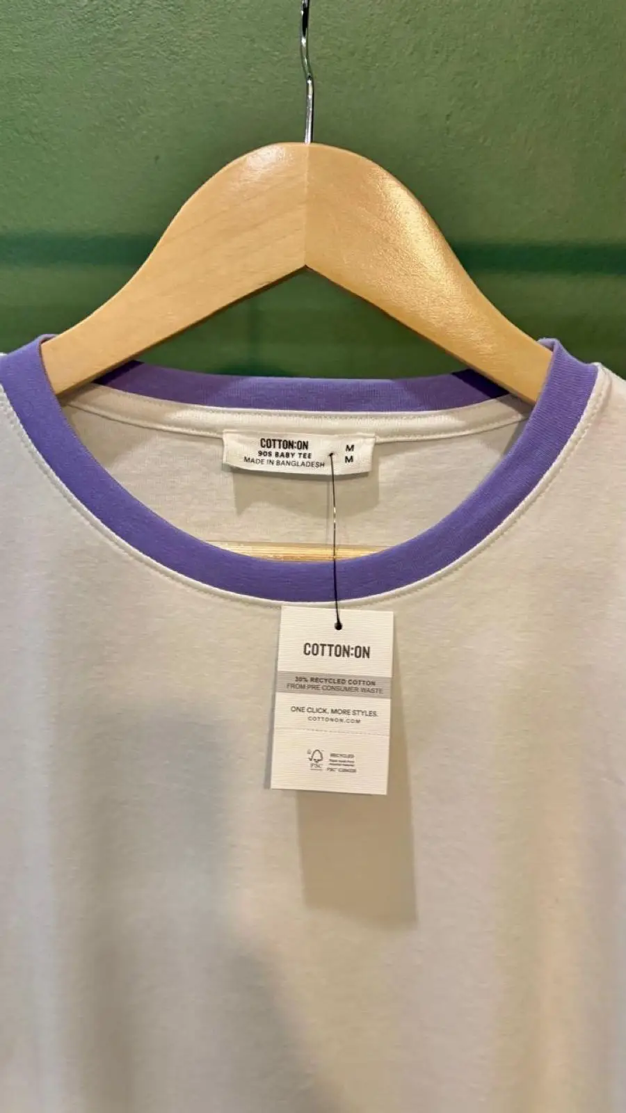 Cotton On White 90s Baby Tee with Purple Collar