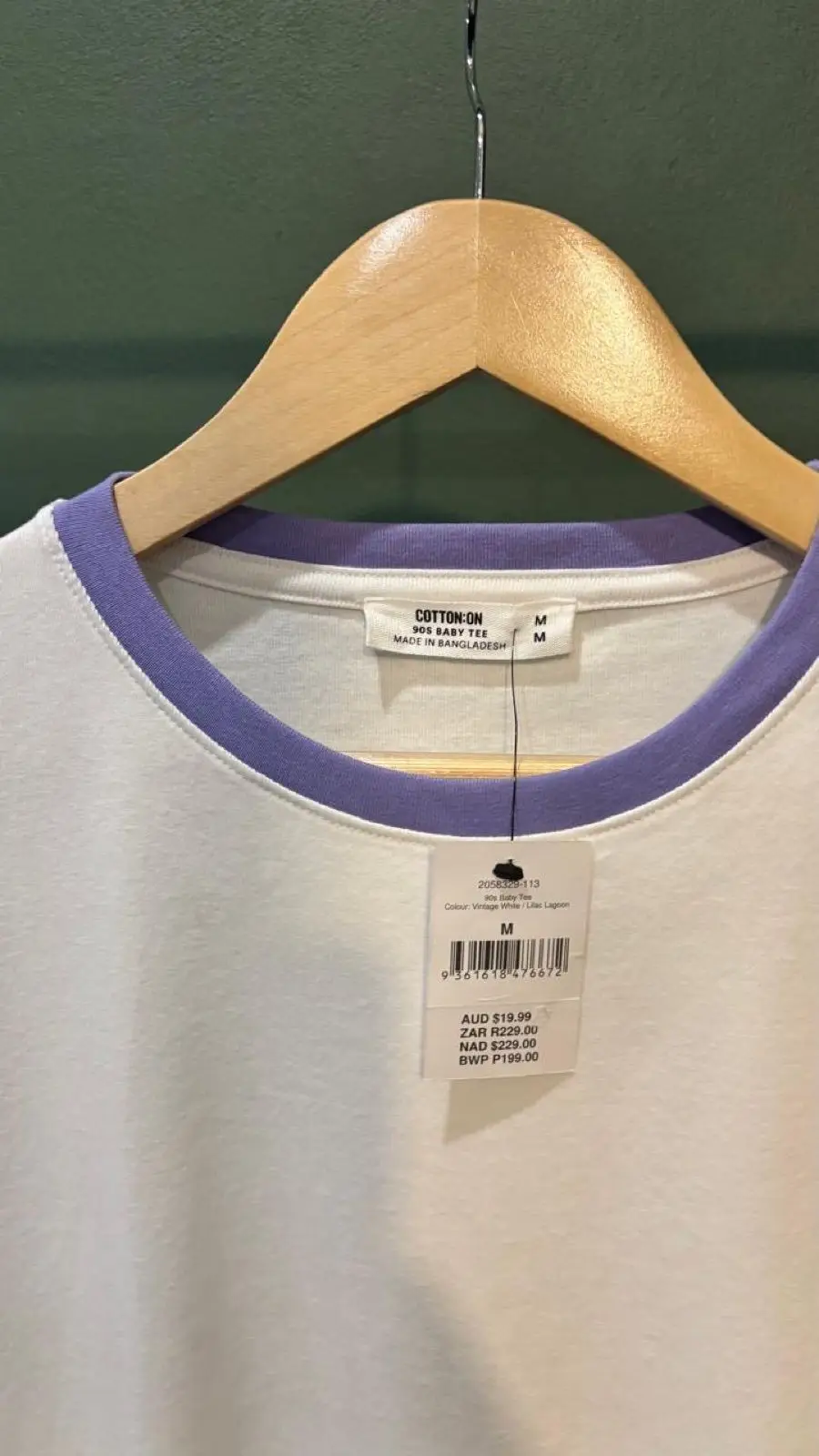 Cotton On White 90s Baby Tee with Purple Collar
