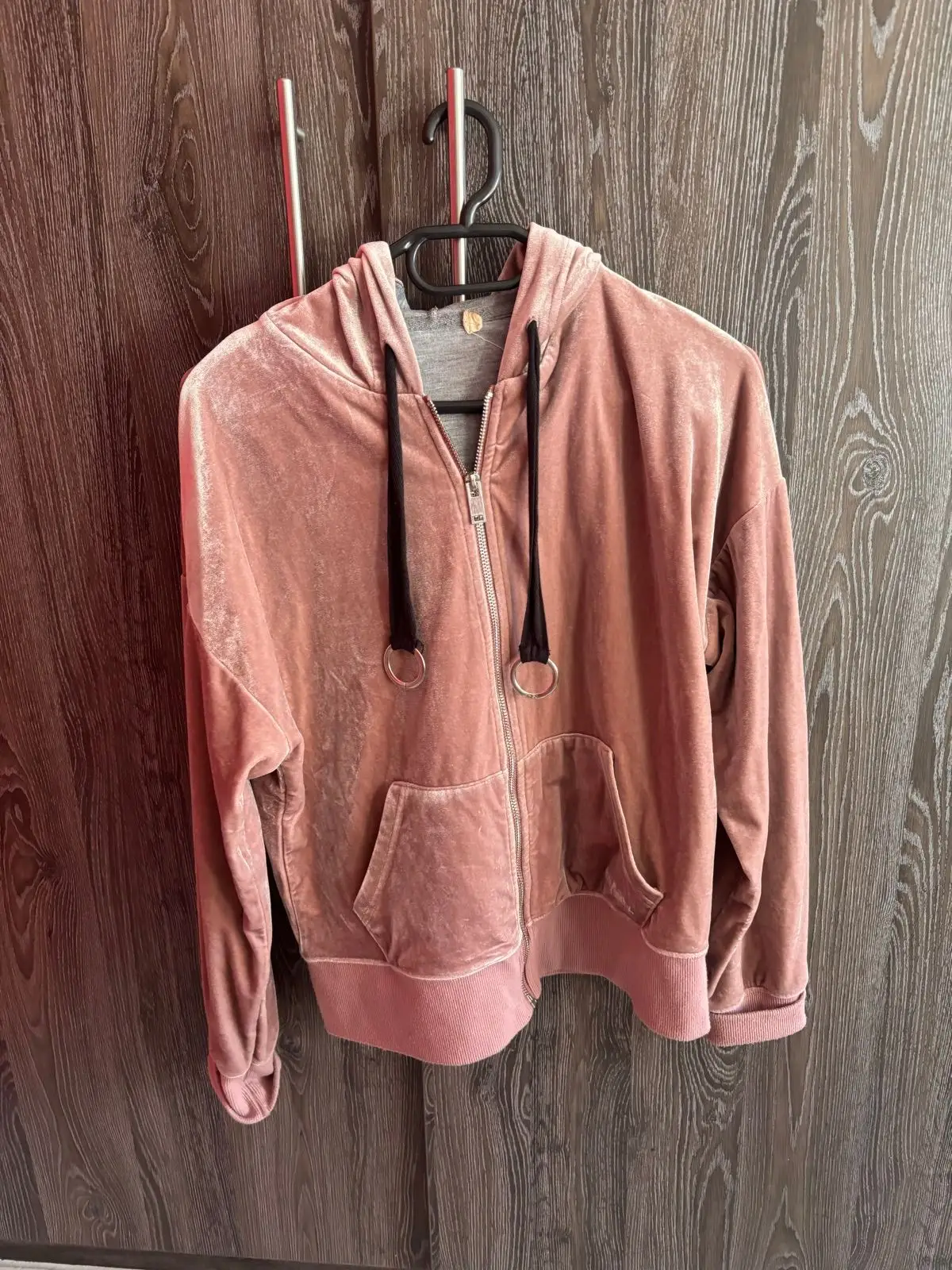 Hey Betty Pink Velvet Zip-Up Hoodie with Drawstring Rings