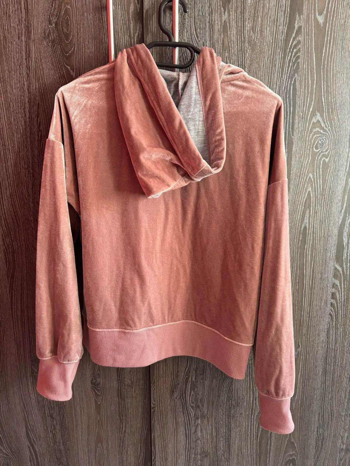 Pink Velvet Zip-Up Hoodie with Drawstring Rings