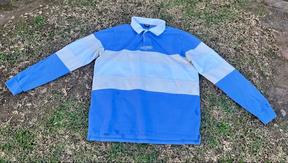 Cotton On Anthem Athletica Striped Long Sleeve Polo Shirt Blue L