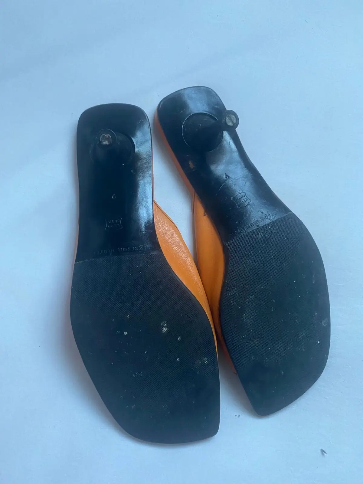 Orange Leather Mule Sandals with Green Insoles