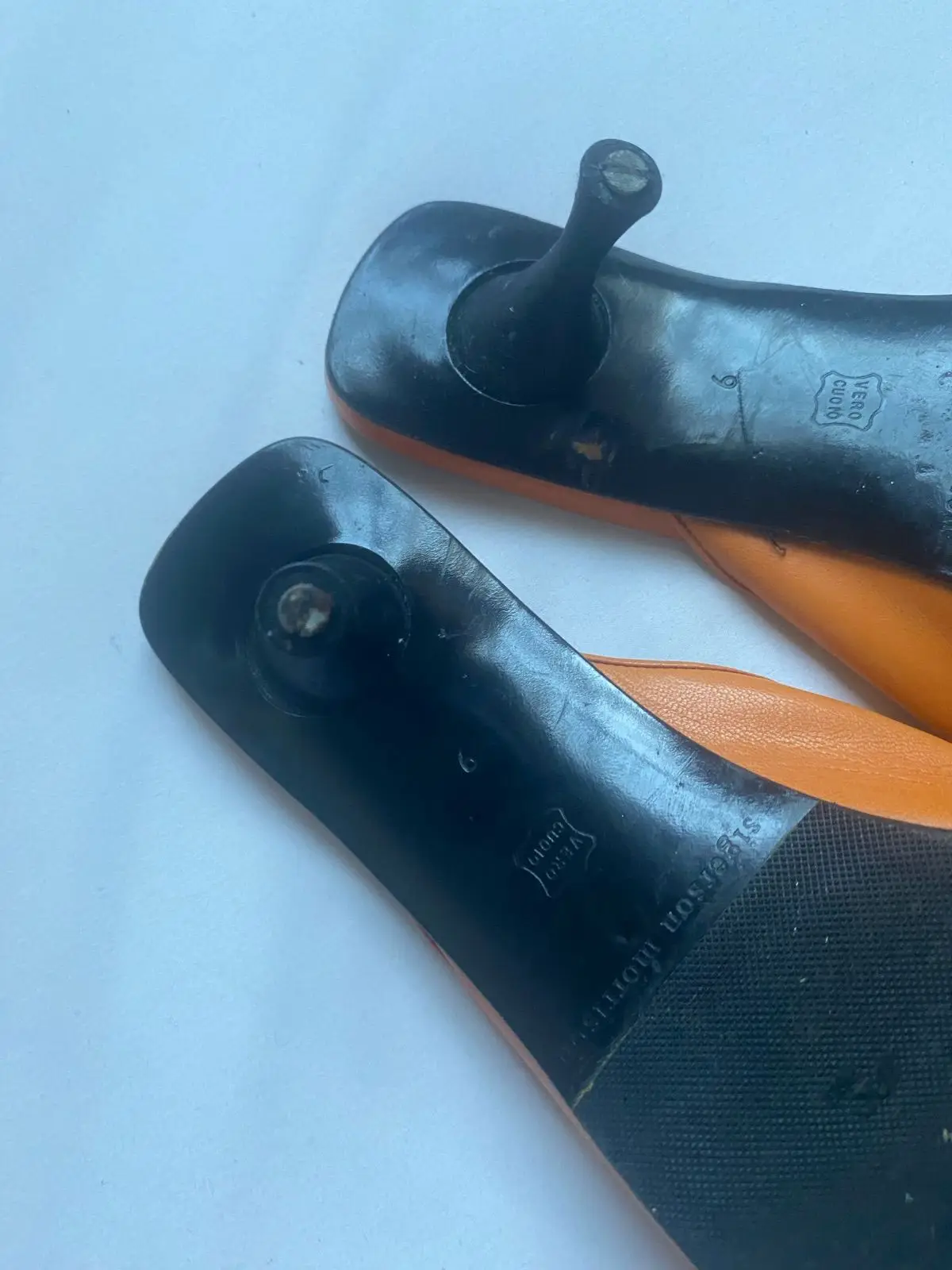 Orange Leather Mule Sandals with Green Insoles
