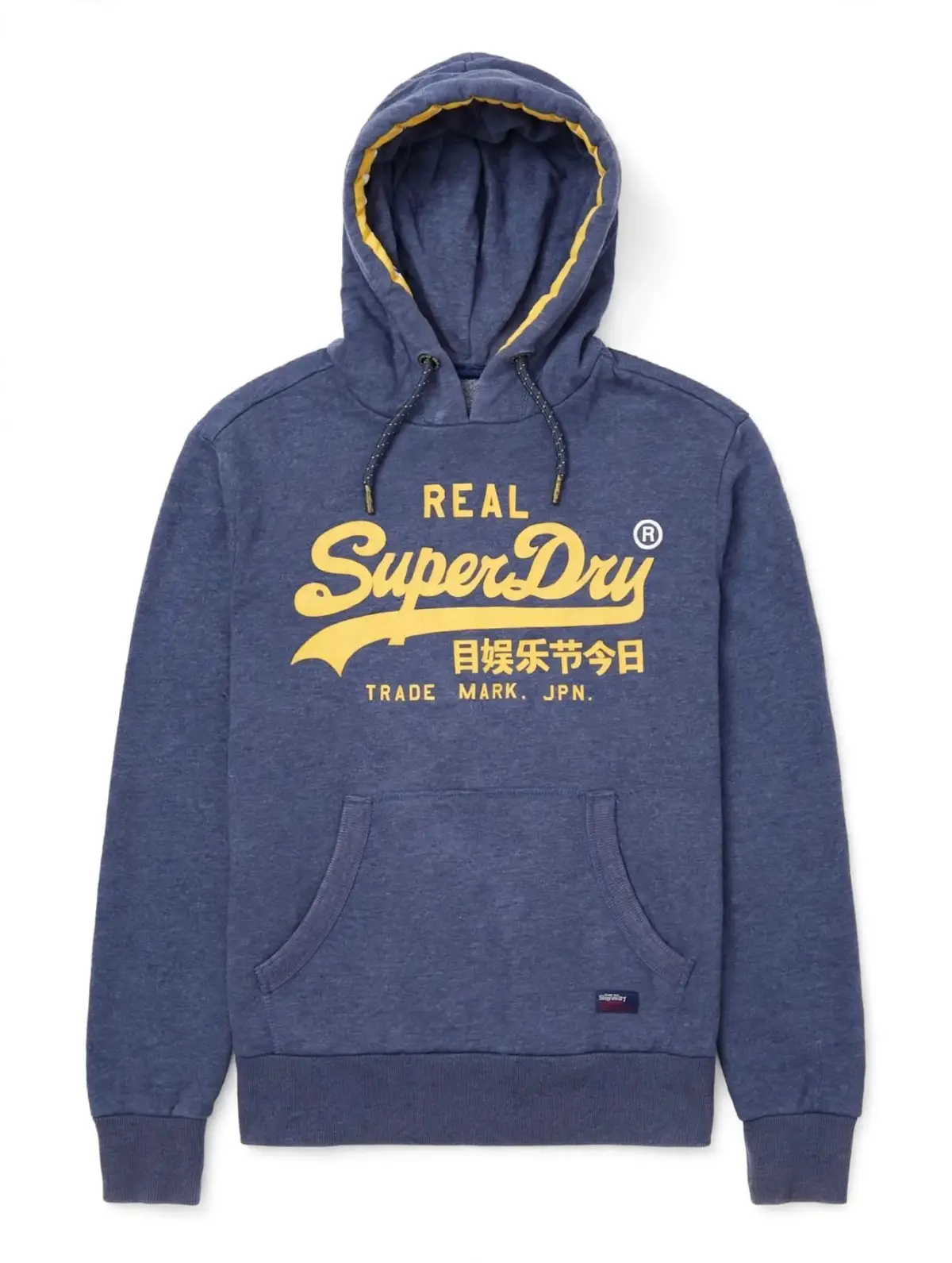 Superdry Blue Marl Hoodie with Yellow Logo