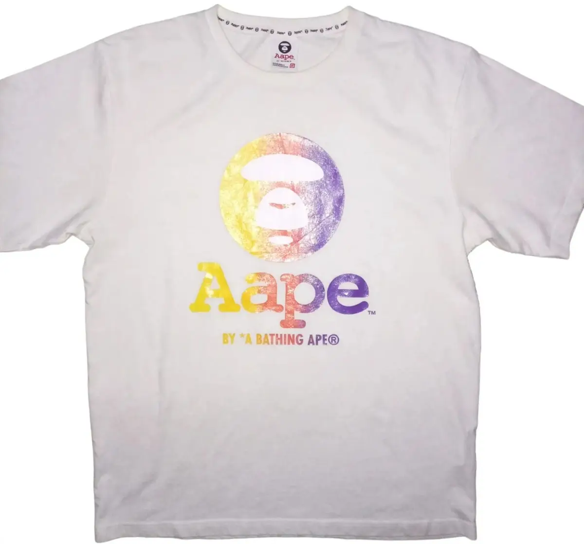 Bape Aape by A Bathing Ape Rainbow Logo White T-Shirt