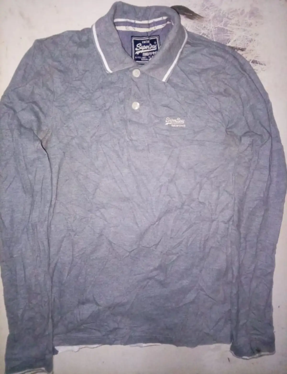 Superdry Long Sleeve Polo Shirt Grey Large