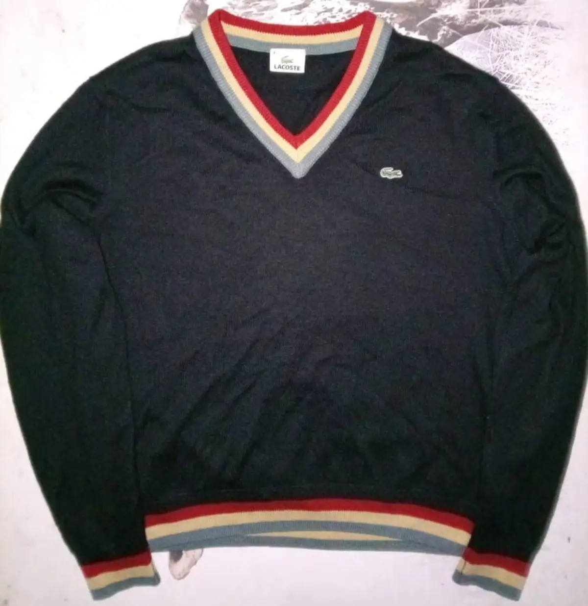 Lacoste V-Neck Striped Trim Sweater Black