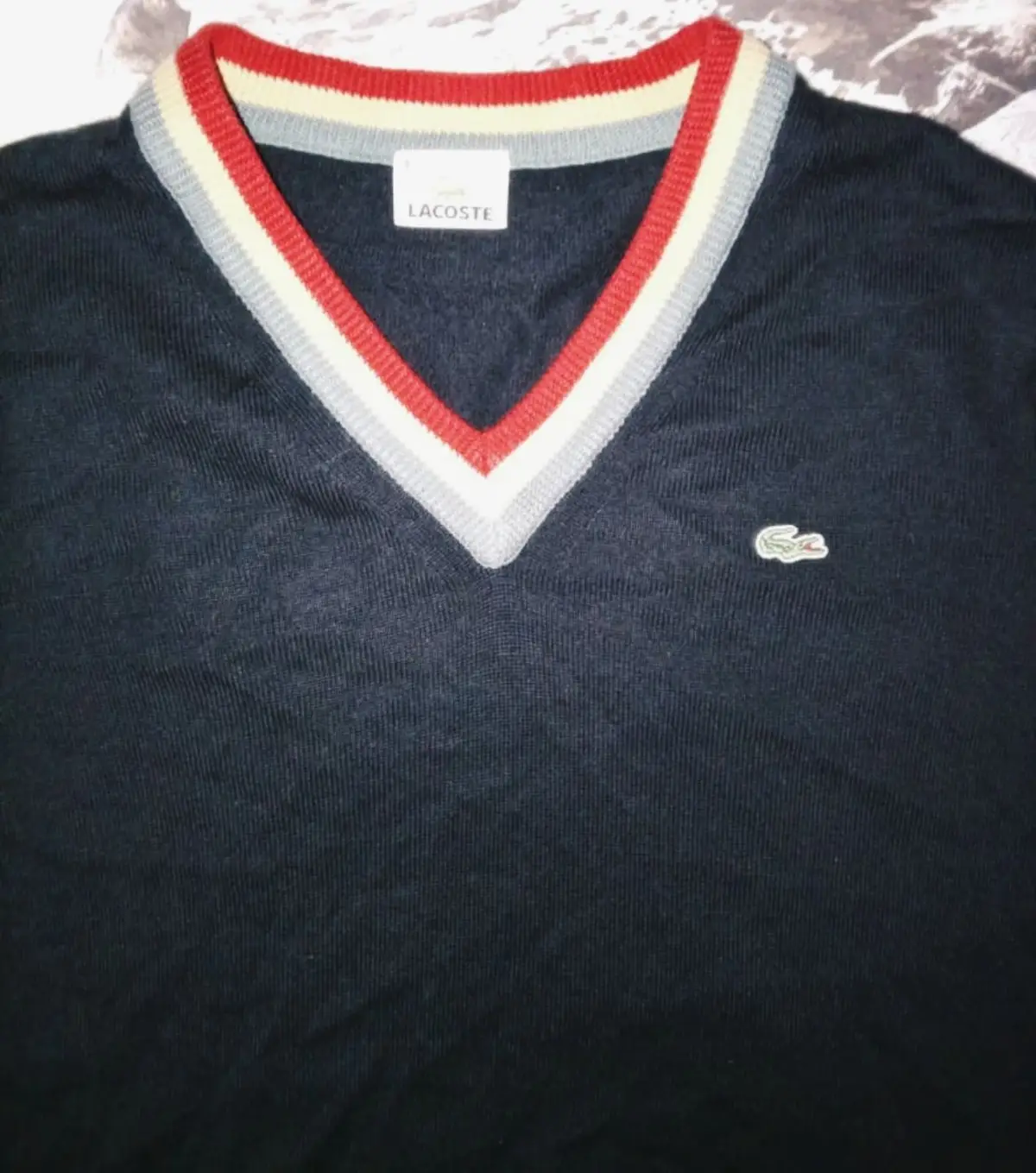 Lacoste V-Neck Striped Trim Sweater Black
