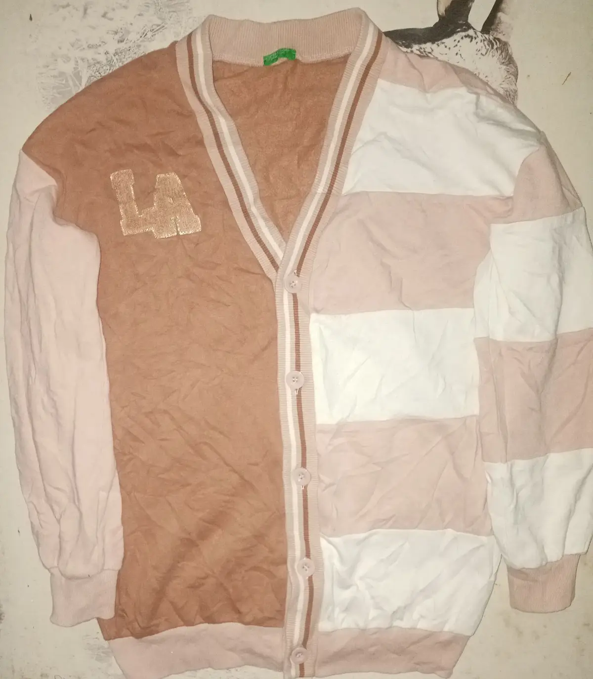 Benetton Colorblock Cardigan with LA Applique