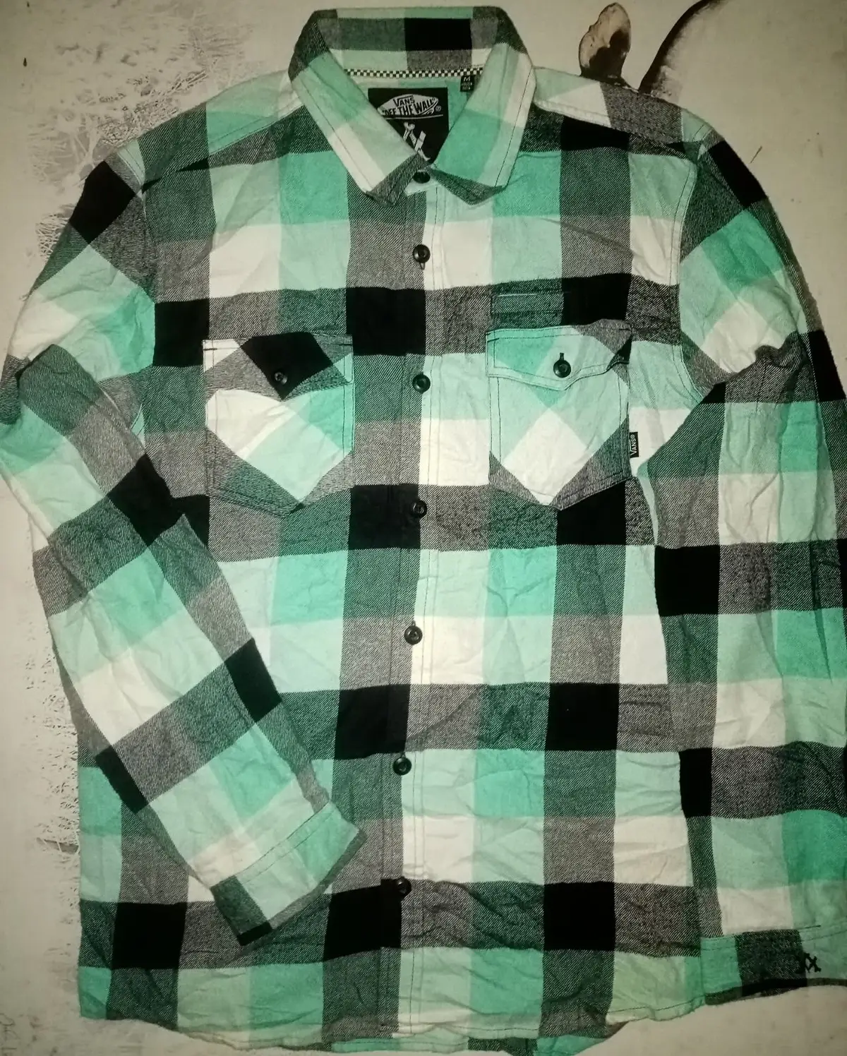 Vans Plaid Flannel Long Sleeve Shirt Green Black White