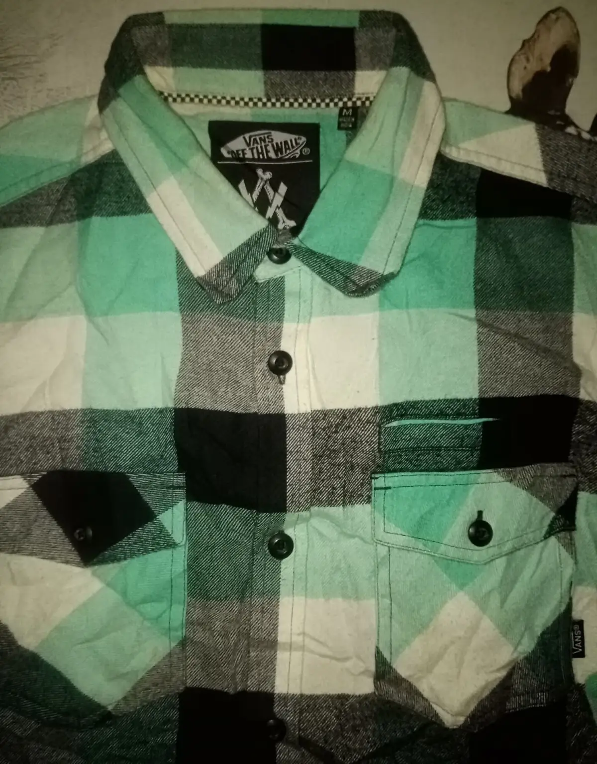 Vans Plaid Flannel Long Sleeve Shirt Green Black White