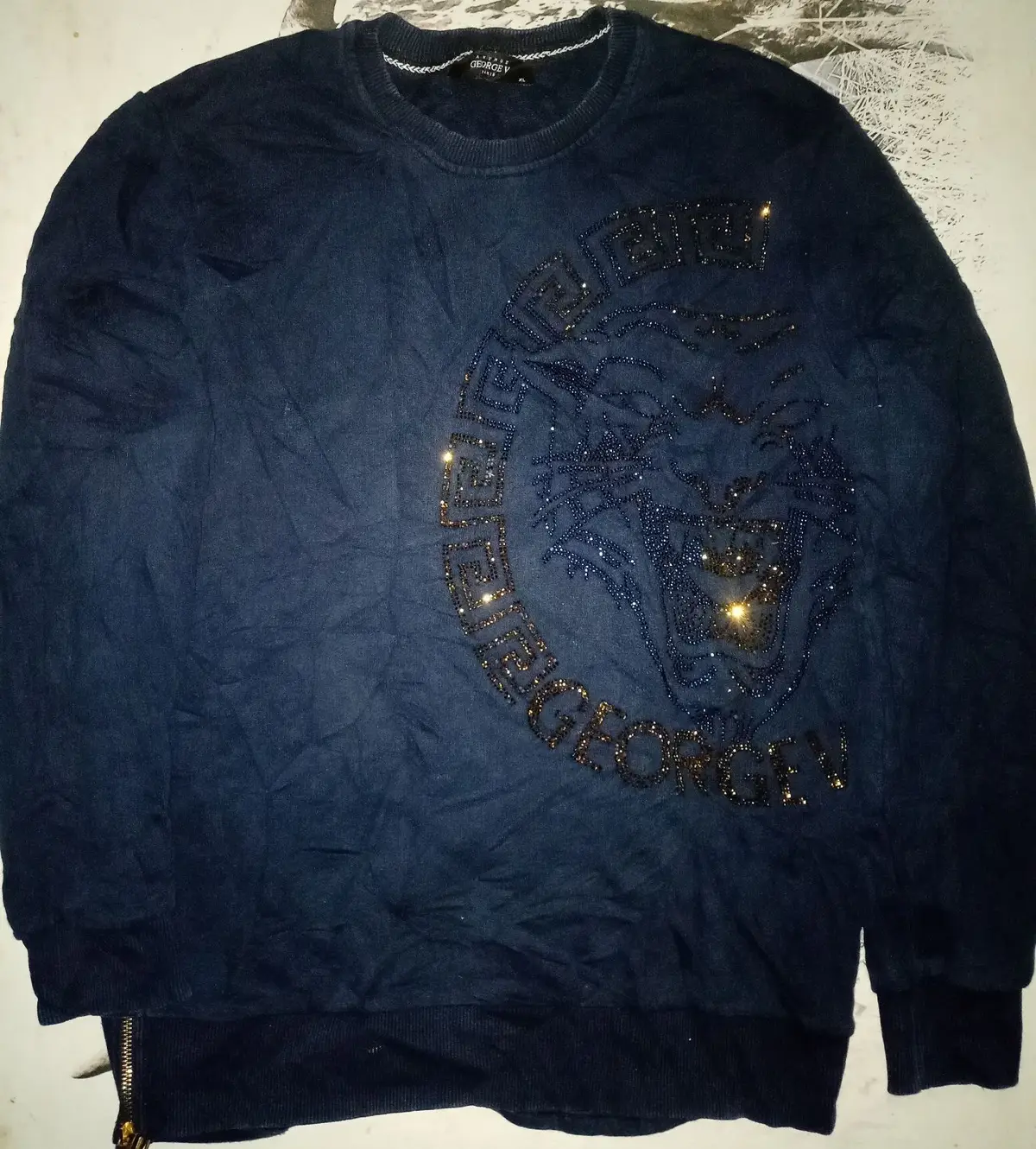 Givenchy Avenue George V Paris Rhinestone Crewneck Sweatshirt XL