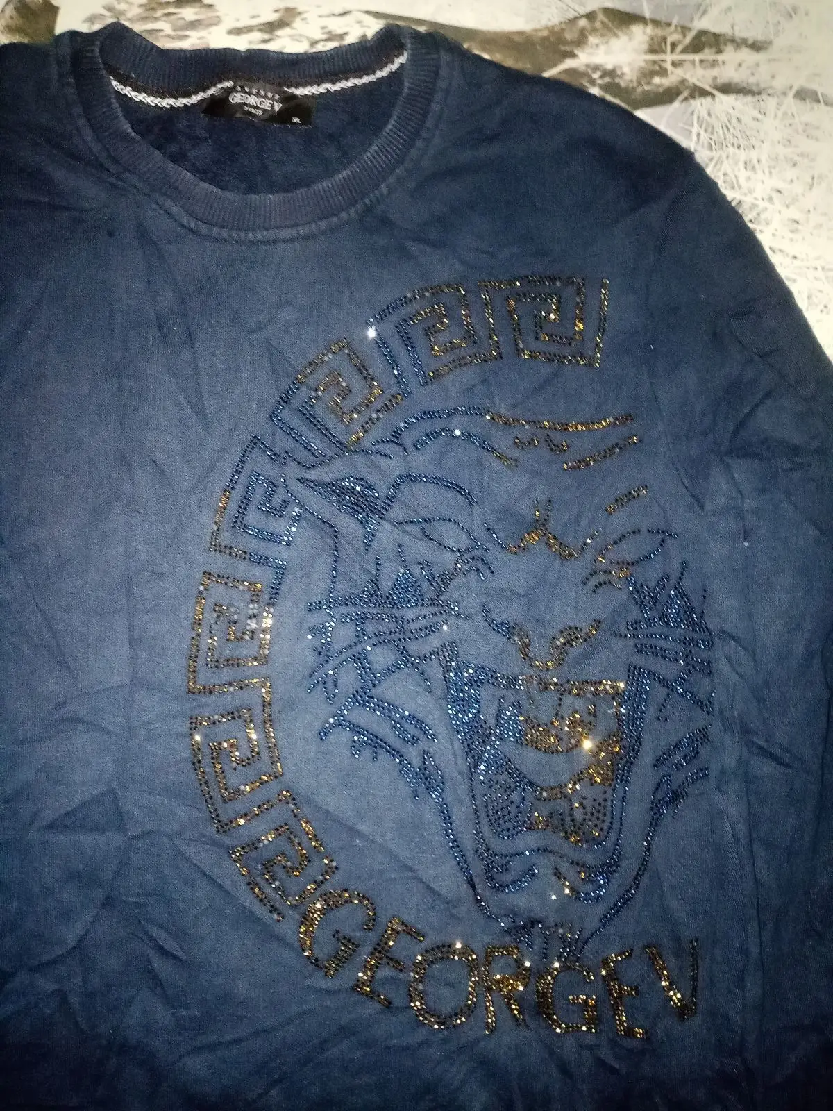 Avenue George V Paris Rhinestone Crewneck Sweatshirt XL