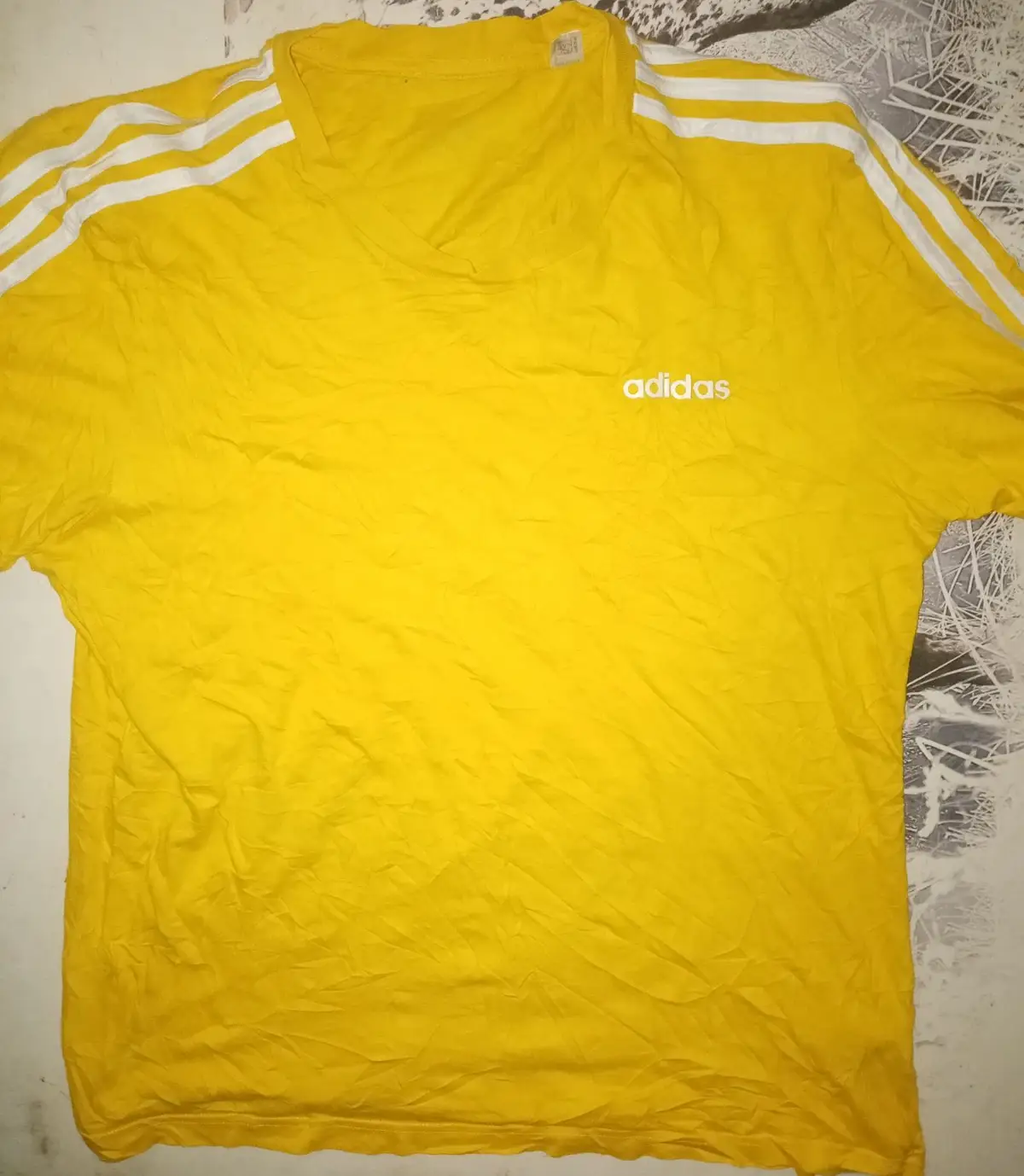 Adidas Yellow T-Shirt with Shoulder Stripes
