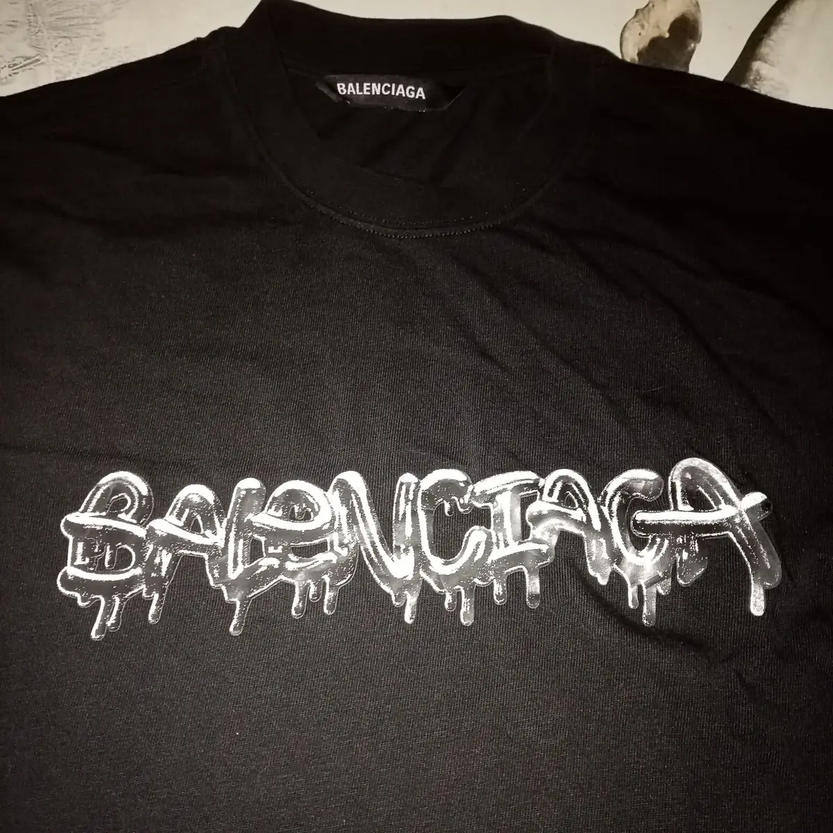 Balenciaga Black Graffiti Drip Logo T-Shirt