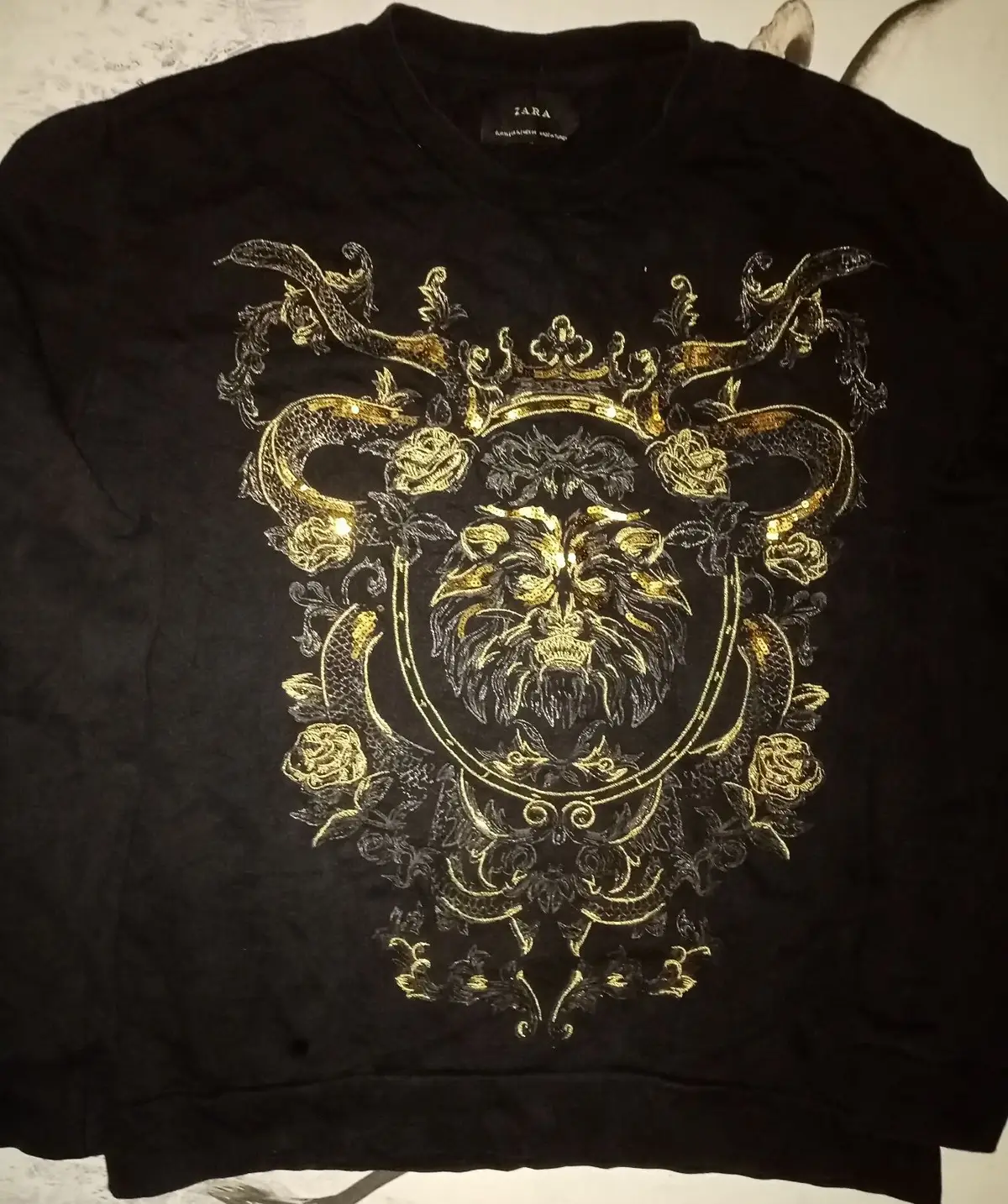 Zara Black Sweatshirt With Gold Embroidered Lion Design